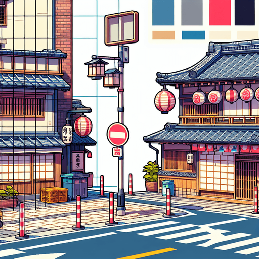 变成日本街道.
Single Game Texture. In-Game asset. 2d. Blank background. High contrast. No shadows.