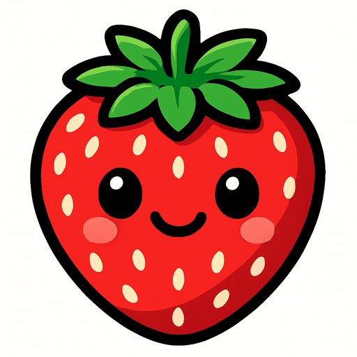 Strawberry with face.
In-Game asset.  2d.  High contrast.  No shadows
