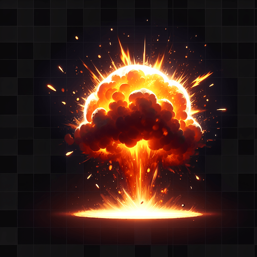 oval fire and thunder explosive event.
Single Game Texture.  In-Game asset.  2d.  Blank background.  High contrast.  No shadows