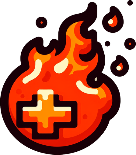 cartoon retro fire.
Single Game Texture. In-Game asset. 2d. Blank background. High contrast. No shadows.