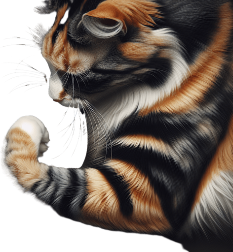 tricolor cat-arm slightly bent, top view.