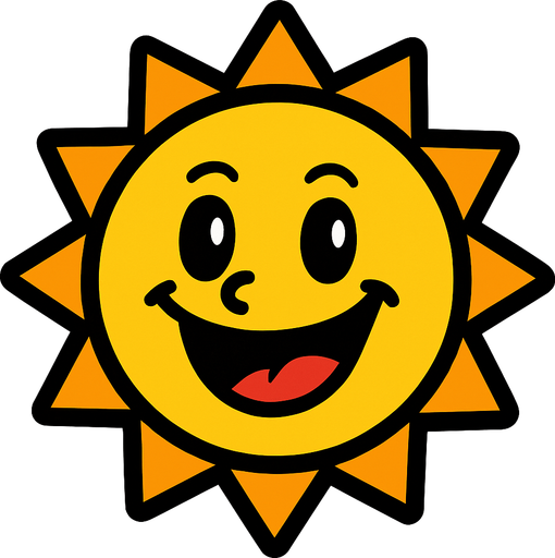 gülen bir güneş.
In-Game asset.  2d.  High contrast.  No shadows