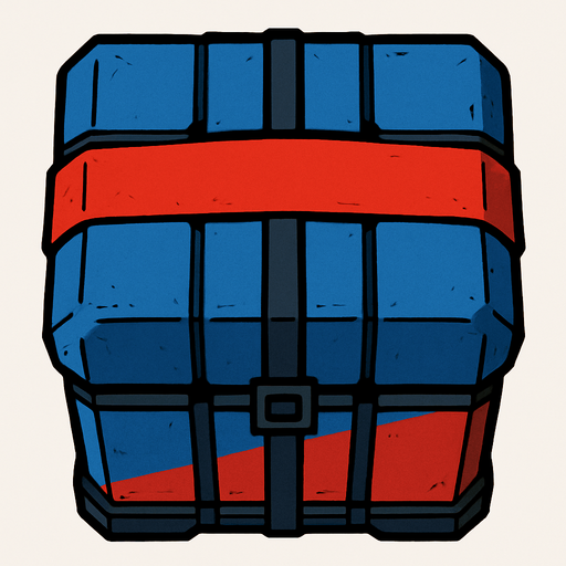 mavi ve kırmızı renklerinde siyah çizgileri olan bir airdrop kutusu yap, kuş bakışı olsun üstten gözüksün.
In-Game asset.  2d.  High contrast.  No shadows. bird eye