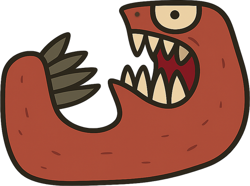 monster with scary teeth. No background. Transparent background. Blank background. No shadows. 2d. In-Game asset. flat