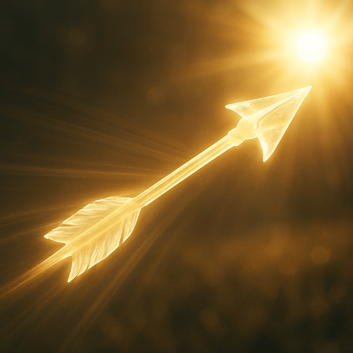 a translucent arrow made of sun light. realistic. medieval arrow.