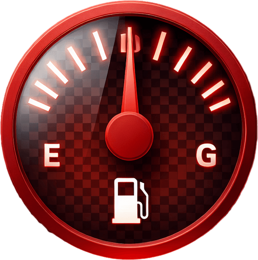 Red fuelindicator's gauge. Transparent image from front view.