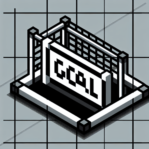 message that reads ''GOAL''. black and white. Single Game Texture. In-Game asset. 2d. Blank background. High contrast. No shadows.