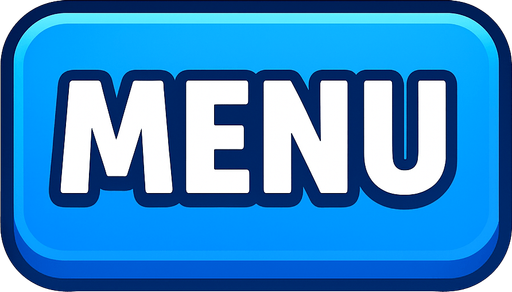 Boton de juego Azul que diga "MENU".
In-Game asset.  2d.  High contrast.  No shadows