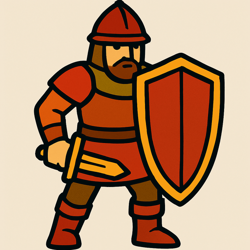 solider with shield in hand.
In-Game asset.  2d.  High contrast.  No shadows