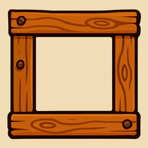rectangular frame, without text, wooden color palette with good concept.
In-Game asset.  2d.  High contrast.  No shadows