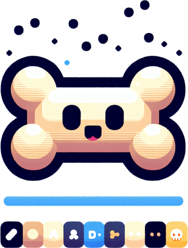 a cute looking dog toy shaped like a bone..
Single Game Texture. In-Game asset. 2d. Blank background. High contrast. No shadows.