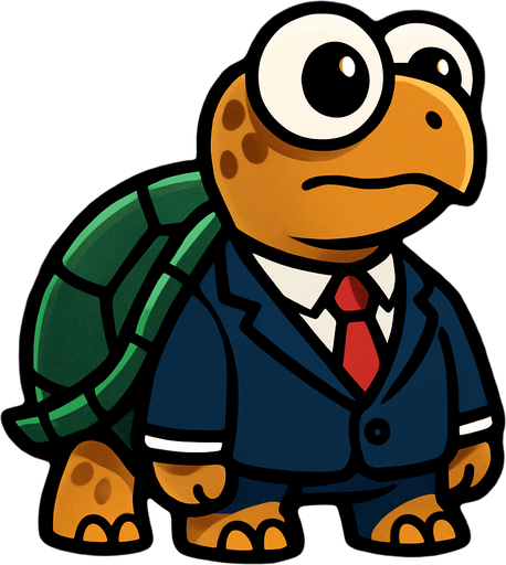 I land turtle with googly eyes wearing a suit and looking to the right.
In-Game asset.  2d.  High contrast.  No shadows