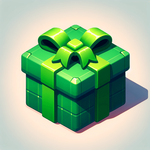 a christmas present green. plastic style. Single Game Texture. In-Game asset. 2d. Blank background. High contrast. No shadows.