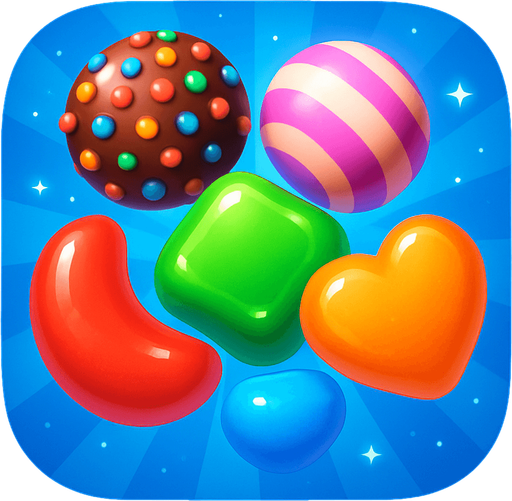 Modern App Store icon, high definition, square with rounded corners, for a game titled "Candy Match Saga" and with the description "A match-3 puzzle game where players swap candies to create matching lines, clear objectives, and progress through challenging levels.". No text on icon!