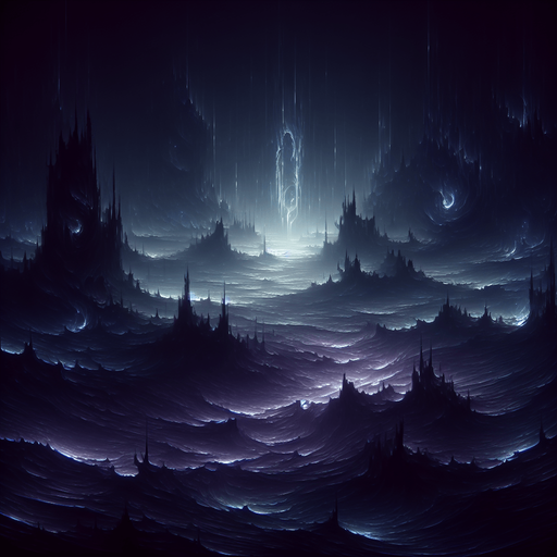 Backdrop: A dark, shadowy realm with faint glowing outlines of jagged structures and flowing mist.

Colors: Black, deep purples, and faint blue highlights.

Details: Shadows shifting and subtle glowing runes..
Single Game Texture. In-Game asset. 2d. Blank background. High contrast. No shadows.