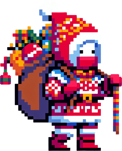 Pixel art of a Santa. Single Game Texture. In-Game asset. 2d. Blank background. High contrast. No shadows.
