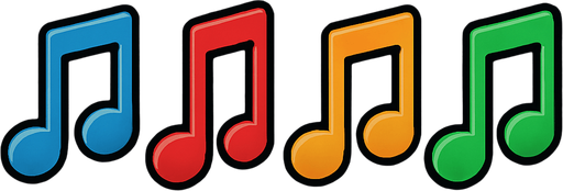 mavi, kırmızı, turuncu ve yeşil nota işareti ayrı ayrı kullanım için.
In-Game asset.  2d.  High contrast.  No shadows