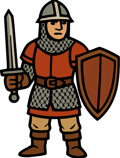 medieval soldier.
In-Game asset.  2d.  High contrast.  No shadows