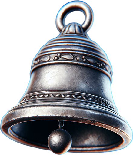 a little bell Single Game Texture. In-Game asset. 2d. Blank background. High contrast. No shadows.