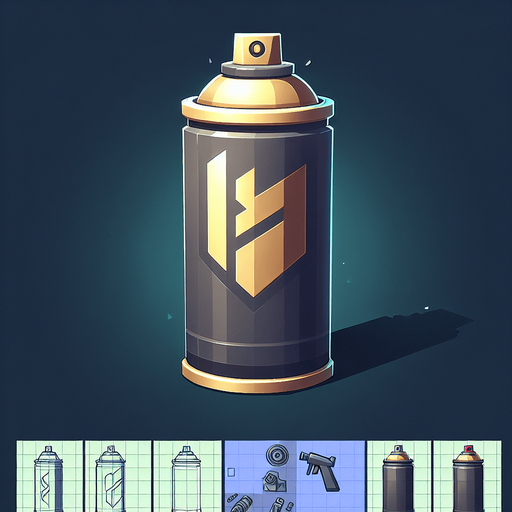 a spray can.
Single Game Texture. In-Game asset. 2d. Blank background. High contrast. No shadows.