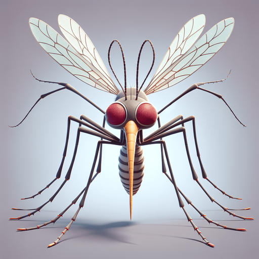 Cartoon mosquito. Seen from the front.
Single Game Texture. In-Game asset. 2d. Blank background. High contrast. No shadows.