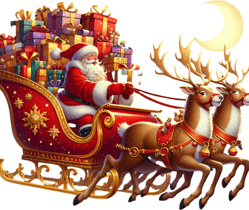 Santa's sleigh with reindeers. profile view