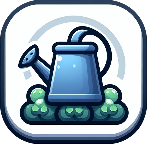 watering can button.
Single Game Texture.  In-Game asset.  2d.  Blank background.  High contrast.  No shadows