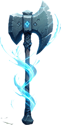 A primal stone axe or spearhead with stylized speed lines or a spectral blue aura indicating swift movement..
Single Game Texture.  In-Game asset.  2d.  Blank background.  High contrast.  No shadows