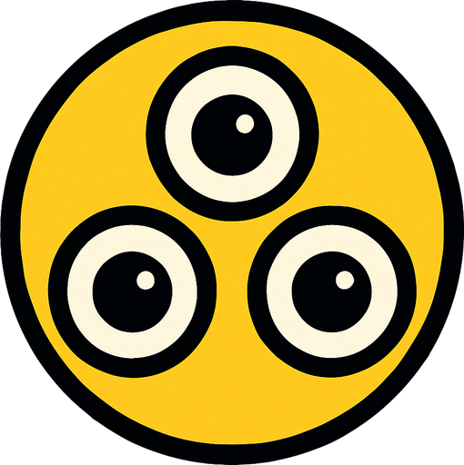 A yellow circle with 3 eyes no mouth and the eyes are in a triangle orientation.
In-Game asset.  2d.  High contrast.  No shadows