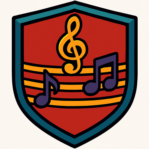 Music sheild.
In-Game asset.  2d.  High contrast.  No shadows