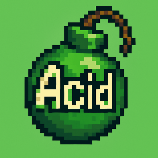 a green bomb (pixel art) writes "Acid" on it.
In-Game asset.  2d.  High contrast.  No shadows