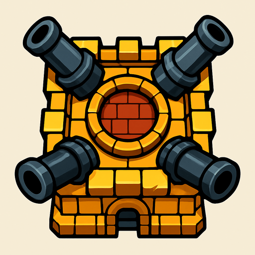 torre con cañones desde arriba.
In-Game asset.  2d.  High contrast.  No shadows