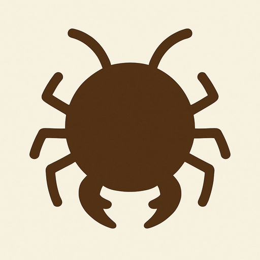 A brown circle with bug like antennas and bug legs with bug jaws and no eyes.
In-Game asset.  2d.  High contrast.  No shadows. Very simple