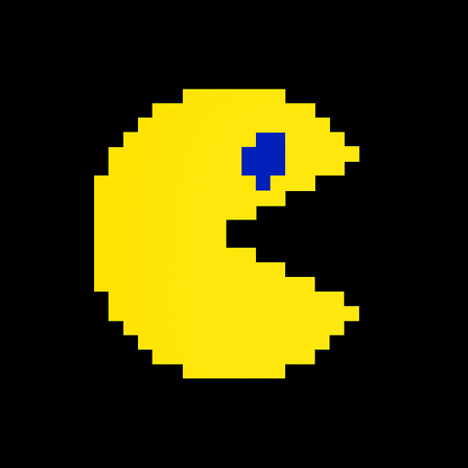 Pac man.
In-Game asset.  2d.  High contrast.  No shadows