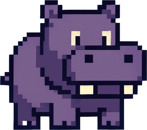 Hippo 8 bit.
In-Game asset.  2d.  High contrast.  No shadows