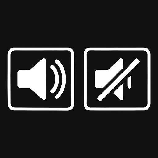 Ses açık, ses kapalı, gerçekçi icon resmi, yazısız.
In-Game asset.  2d.  High contrast.  No shadows