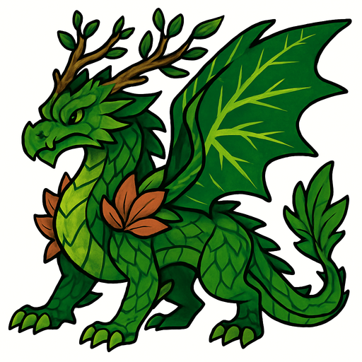 Dragon légendaire de la nature.
In-Game asset.  2d.  High contrast.  No shadows