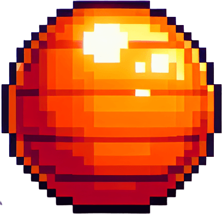 8-bit. Cartoon. Orange energy ball.
. In game asset. Single Game Texture. In-Game asset. 2d. Blank background. High contrast. No shadows.