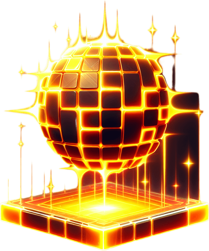 "A glowing neon power-up bit in electric golden shaped like a sphere shard. The object should have a vibrant futuristic glow, clearly distinct from red or orange obstacles. The background should be transparent. Style: cyberpunk, suitable for a neon-themed endless runner game.".
Single Game Texture.  In-Game asset.  2d.  Blank background.  High contrast.  No shadows