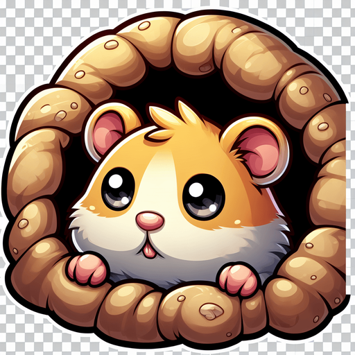 curious hamster emerge from the cozy burrow background. Play the “Hit the Hamster” game.
Single Game Texture. In-Game asset. 2d. Blank background. High contrast. No shadows.