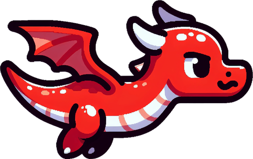 a red dragon looking ambitious and has a young age.
Single Game Texture.  In-Game asset.  2d.  Blank background.  High contrast.  No shadows. flappy bird like dragon low detail,flying on blank background has a straight tail and detailles