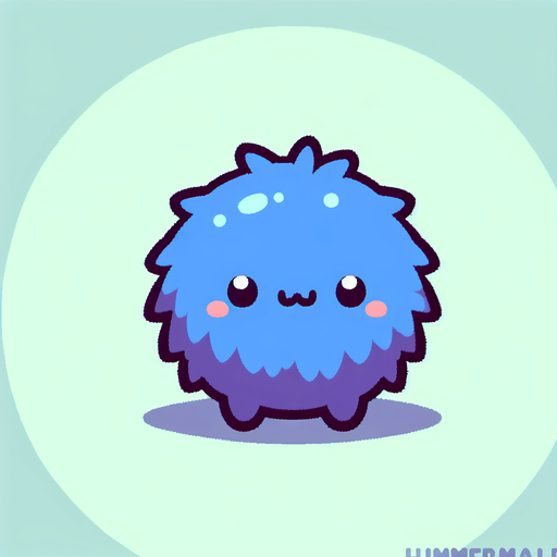 a colbalt blue furry cuddly ball of fur. little feet. No ears. cute happy face. Cartoon style. Cute art style. Simple vector style. Pastel colors, flat shaded, vector art. Single Game Texture. In-Game asset. 2d. Blank background. High contrast. No shadows