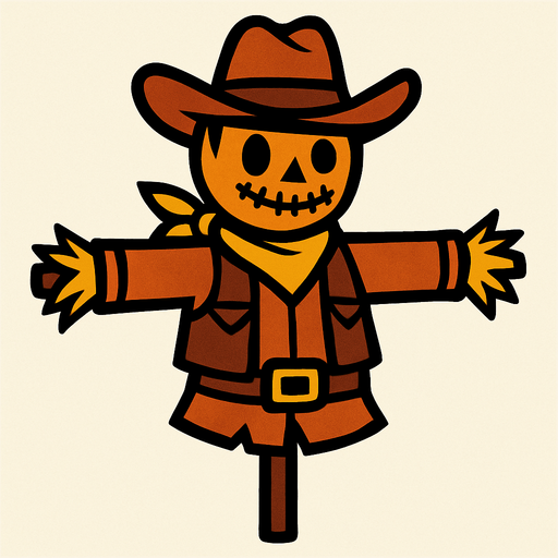 Scarecrow in the shape of a cowboy.
In-Game asset.  2d.  High contrast.  No shadows