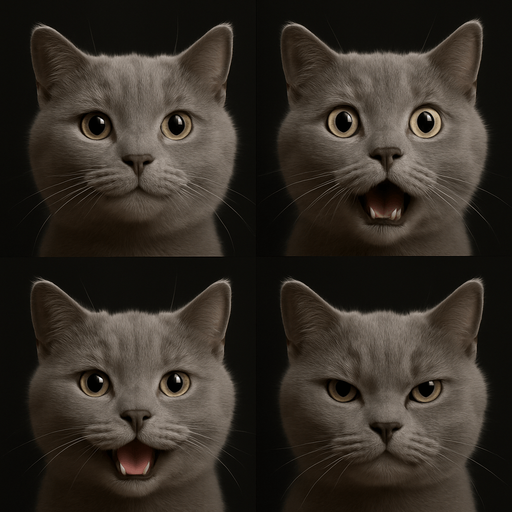 Sprite sheet of head only with different face expressions : smile, surprise, fear, laught, angry...
