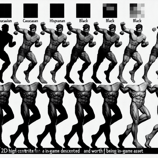 Men need to have complete limbs.
Single Game Texture. In-Game asset. 2d. Blank background. High contrast. No shadows.