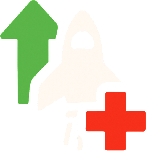 Symbol for spaceship health increase with green arrow pointing up and red plus.
In-Game asset.  2d.  High contrast.  No shadows