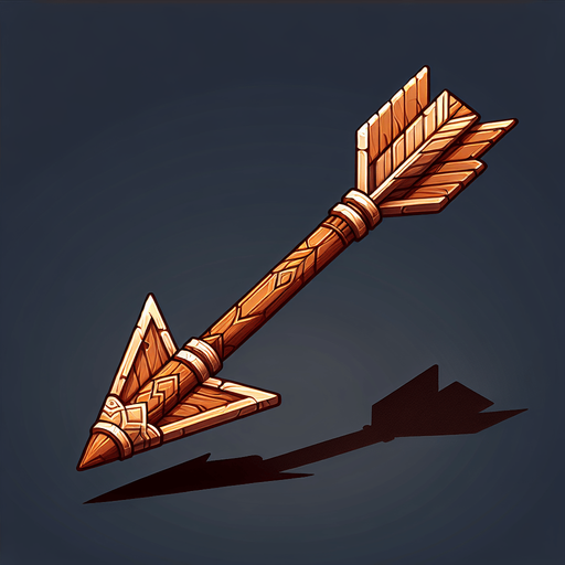 An animated image of a wooden arrow.
Single Game Texture. In-Game asset. 2d. Blank background. High contrast. No shadows.