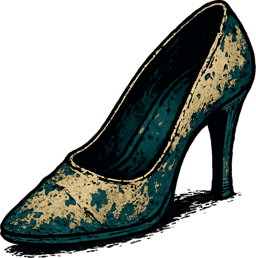 A well worn high heel shoe.
In-Game asset.  2d.  High contrast.  No shadows