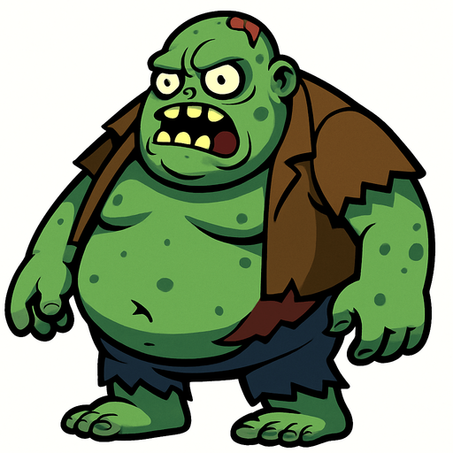 boss zombie şişko.
In-Game asset.  2d.  High contrast.  No shadows