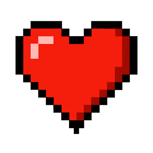 corazon rojo hecho con pixeles.
In-Game asset.  2d.  High contrast.  No shadows